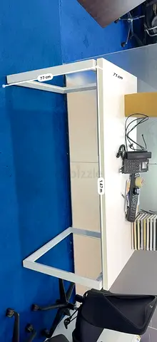 White rectangular office desk with metal frame - 140cm
