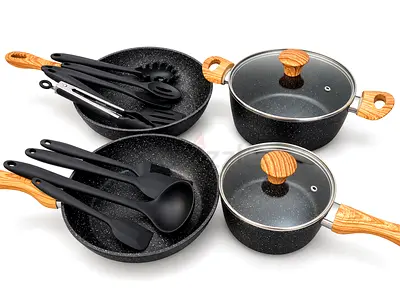 13-Piece Cooking Set with Utensils

• 2 frying pans
• 1 cooking pot with glass lid
• 1 saucepan with
