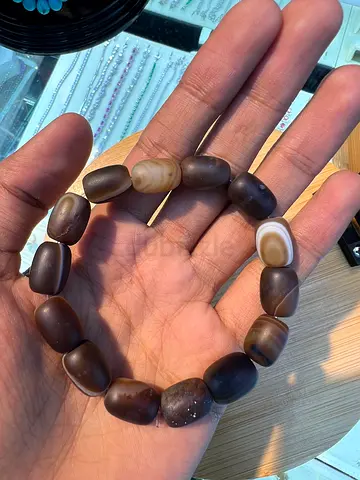 Natural Agate Dzi-style Brown Bead Bracelet - Elastic (عقيق سليماني )