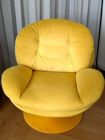 2 Yellow Upholstered Swivel Armchair — Good Condition