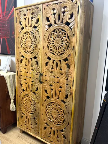 Hand-carved Solid Wood Cabinet / Chest with Floral Motif