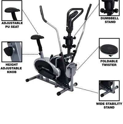 2-in-1 Elliptical Trainer full body workout with foldable twister and Dumbbell Stand. Free dumbbells