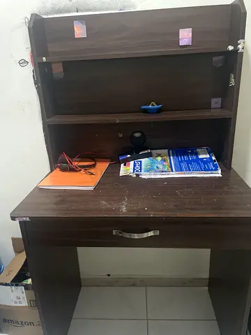 Used dark wood computer desk with hutch and drawer