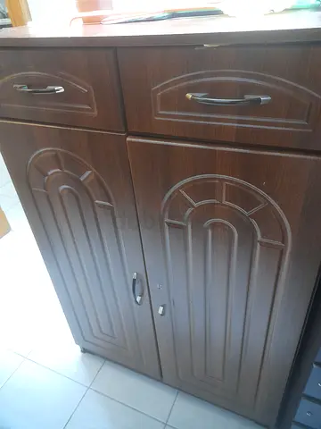 Wooden 2-Door Wardrobe / Storage Cabinet - Dark Brown, Good Condition