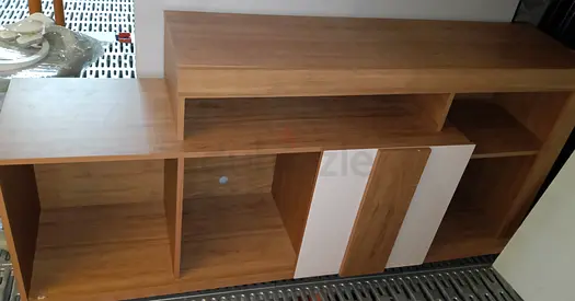 Wooden TV Entertainment Unit with Storage Shelves and Cabinets