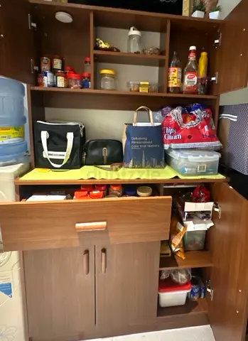 Wooden Kitchen Pantry Cabinet - Compact, Multiple Shelves & Drawers