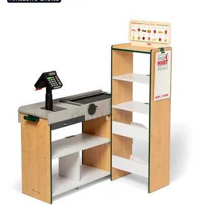 Wooden Play shop / Market Checkout & Shelves - Pretend Play Set Melissa and Doug