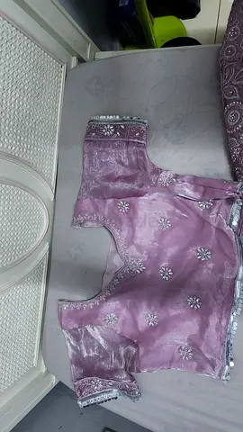 Light Purple Embellished Women's Blouse (Readymade, Short Sleeve)