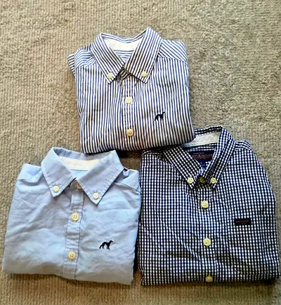 Lot of 3 kid's Sacoor Brothers long sleeves shirts - striped, gingham and light blue, size 2 years