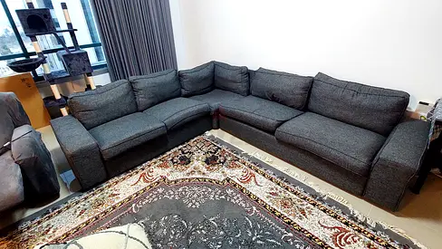 L-shaped dark grey fabric sectional sofa IKEA KIVIK— good condition- size 3m(R)×2.8(L)