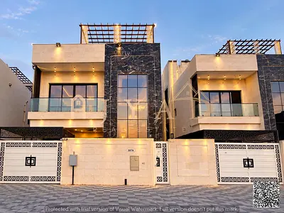 Luxury villa for rent in Al Helio 2, Ajman |7 master bedrooms |3 floors | Separate majlis | Maid’s room | Ground floor, first floor, and a shaded roof