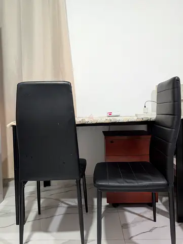 Set of 4 Black Faux Leather Dining Chairs — Good Condition