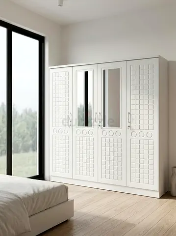 White 4-Door Wardrobe with Mirrors — Good quality