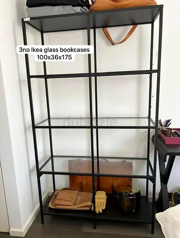 IKEA Vittsjo-style black metal & glass bookcase - 100x36x175 cm (3 available)