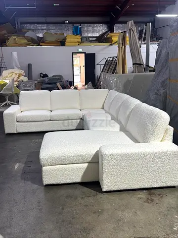 Large White Bouclé Modular Corner Sofa - 6-Seater Sectional