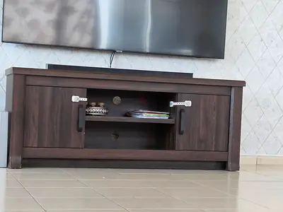 Dark Wood TV Stand / Entertainment Unit - 2 Doors, Shelf