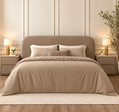 New King size bed beige upholstered bed with headboard storage bed and luxury king bed