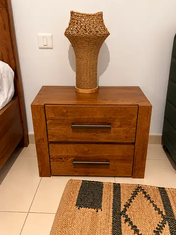 Solid Wood Nightstand with Two Drawers - Rustic Finish