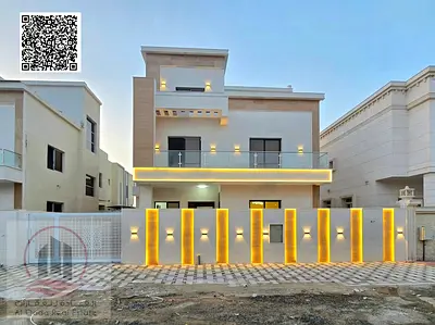 A modern villa for sale in Al Yasmeen, consisting of 5 master bedrooms, 2 living rooms, a maid's room, and a sitting room.