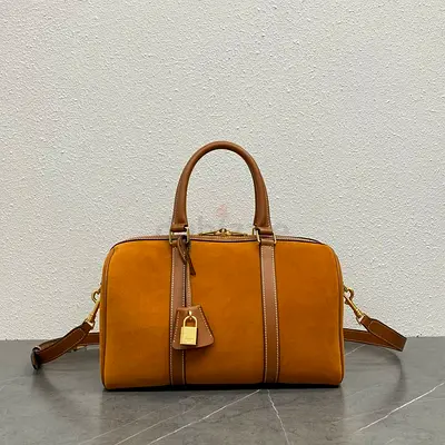 Celine Boston Bag in Brown Suede Calfskin