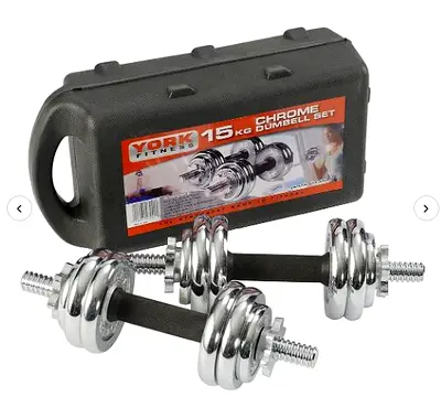 York Fitness 15kg Chrome Dumbbell Set and Case - Brand New