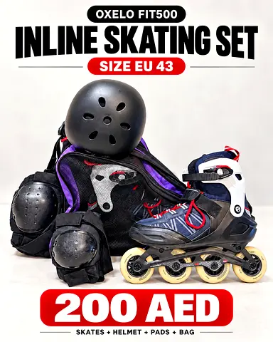 Oxelo FIT500 Inline Skates Set EU 43 with Helmet, Pads & Bag - Good Condition