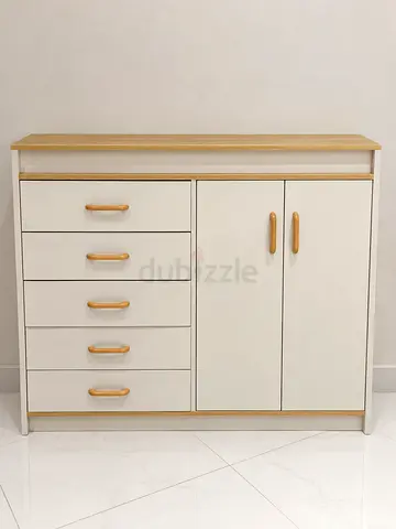 White Wooden Sideboard Cabinet with Drawers and Double Doors - 100x94x34cm