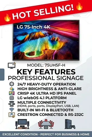LG 75-Inch 4K Commercial Display (75UH5F-H) – Excellent Condition / 24-7 Heavy Duty