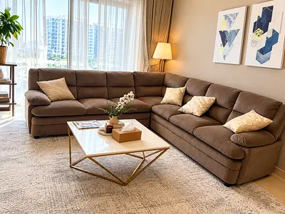 Comfortable brown L-shaped sectional sofa - excellent condition
