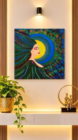 Handmade Textured Peacock Woman Art Canvas (Square)