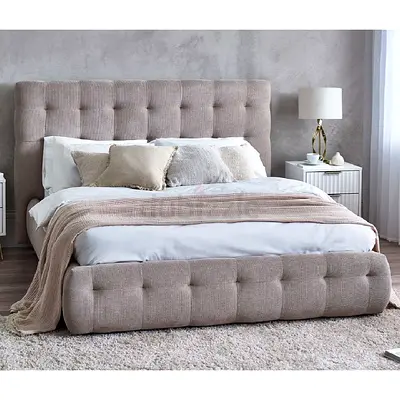 Taupe fabric button tufted design super king thick bed