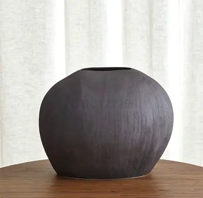 Crate & Barrel Alura Short Dark Grey Oval Vase