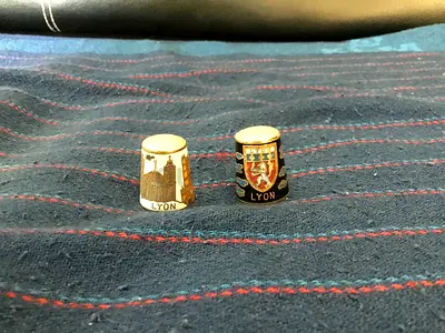 Vintage Souvenir LYON Bellecour Decorative Gold-Plated Ceramic Thimbles