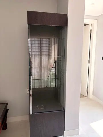 Tall Glass Display Cabinet – Dark Oak Finish