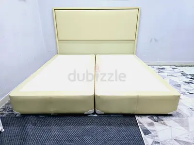 Cream Faux Leather super king Bed Frame with Headboard (2 single bases) - Good Condition