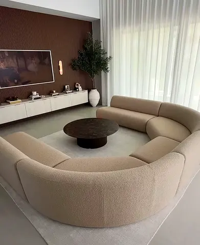 Curved Modular Beige Bouclé Sofa — Comfortable 4-Seat Sectional