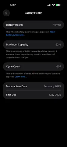 iphone 16pro max
Desert Titanium
Storage 256gb
Battery health 92%
Cycle count 607
Version TDRA