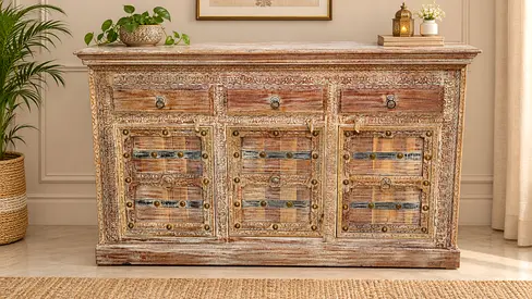 Solid Wood Handcrafted Antique Sideboard