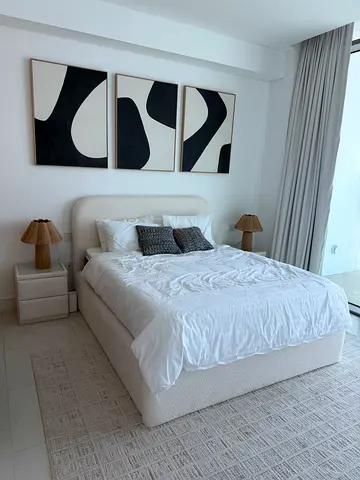 Modern King Size Beige Bed with Mattress & 2 Bedside Tables