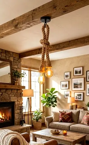 Rustic Double Rope Pendant Light - Industrial Farmhouse Ceiling Lamp i have also singel