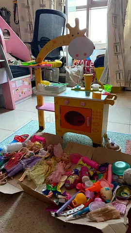 Wooden Kids Play Kitchen Set with Accessories and Dolls – Used
