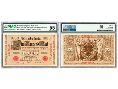 PMG Graded Germany 1910 1000 Mark Banknote - PMG 55