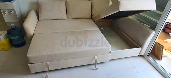 Beige Fabric Sofa Bed with Storage, good condition