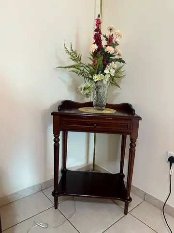 Solid wood side/end table with drawer and lower shelf - dark finish