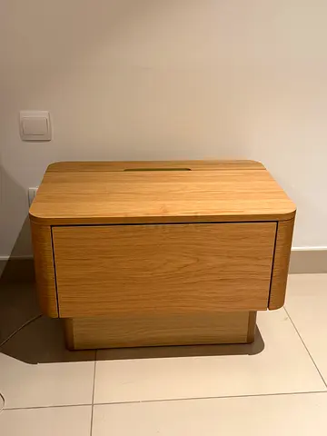 Solid Wood Nightstand with Charger / Bedside Table in Oak Finish