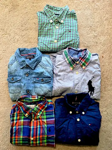 Bundle of 6 Casual Button-Down Long Sleeves Shirts (Tommy Hilfigher and Ralph Lauren) Size 2T