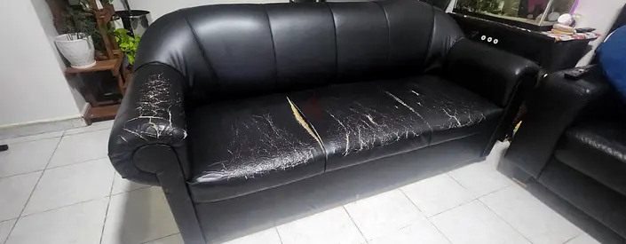 3-seater black fabric sofa — good condition