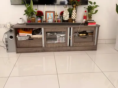 Wooden TV Stand / Media Unit with Storage Drawers & Glass Door