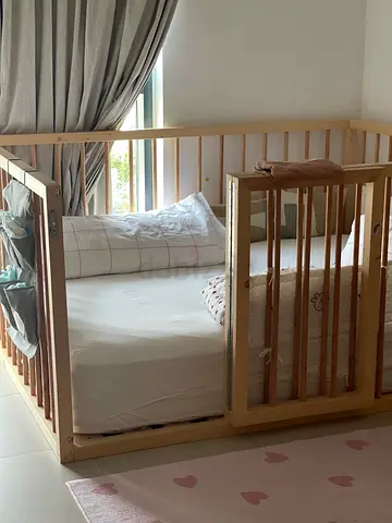 Custom made Solid Wood Convertible Baby Crib/Playpen in Natural Finish - Good Condition