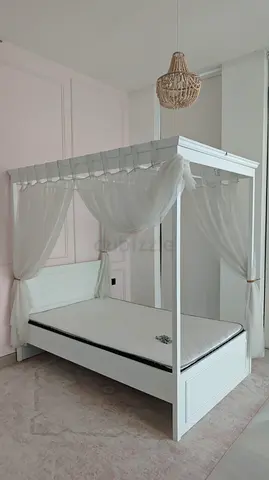 White Four-Poster Single Bed 120 x 200 cm with Canopy Curtains